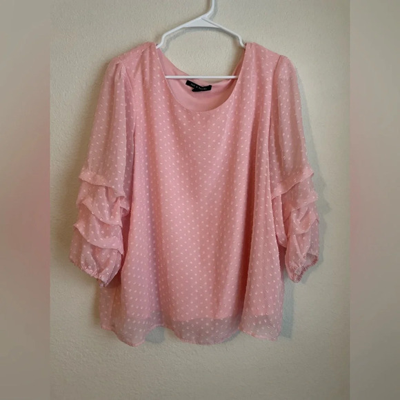Zac & Rachel women’s pink Swiss dot blouse with ruffled sleeves size L - Picture 1 of 7